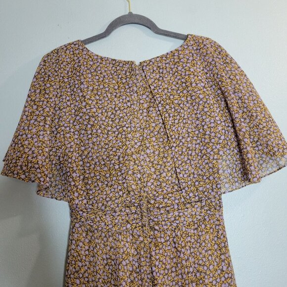 Miss Elliette Vintage Women's Chiffon Floral MIdi Flutter Sleeve V-Neck Dress sz - Picture 8 of 11